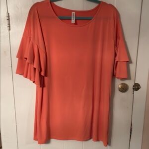 Zenana Outfitters XL Women's Coral Ruffle Sleeve Top EUC